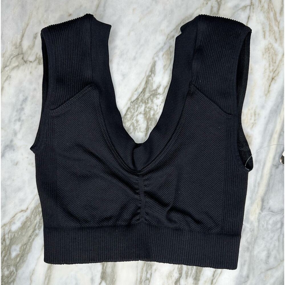 FREE PEOPLE MOVEMENT Scrunch Front Ribbed Sports Bra Crop Top Black Size XS/S - Picture 2 of 4